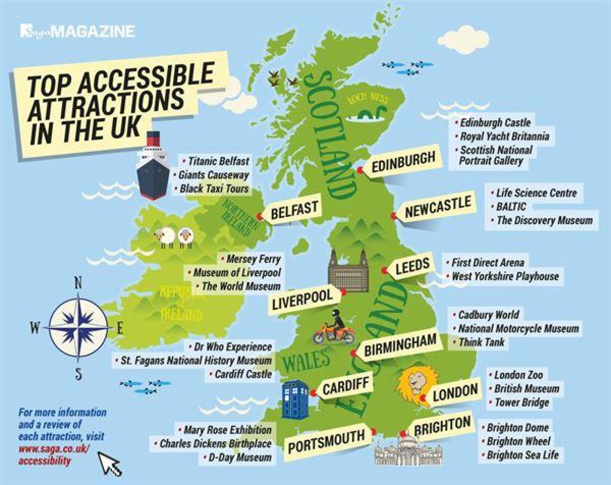 Vereinigtes Königreich (UK) touristische Attraktionen Karte