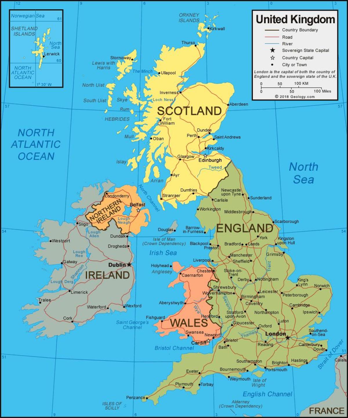 Vereinigtes Königreich (UK) auf einer Karte
