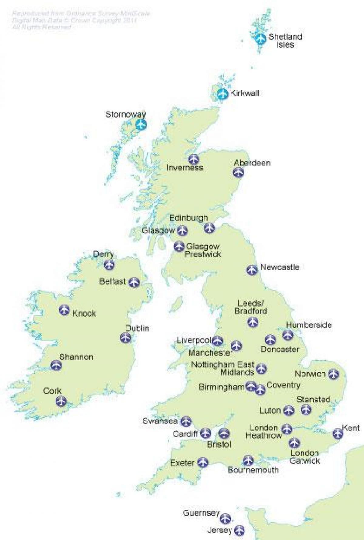 Karte der Flughäfen im Vereinigten Königreich (UK)