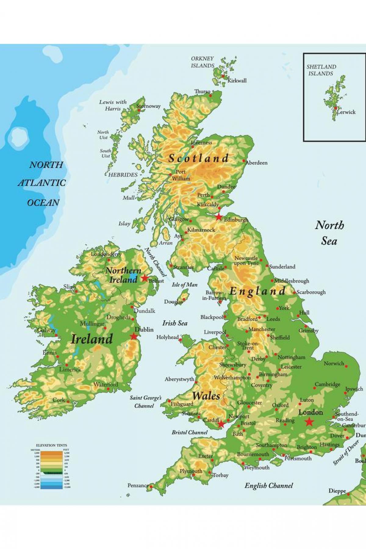Berge in der Karte des Vereinigten Königreichs (UK)