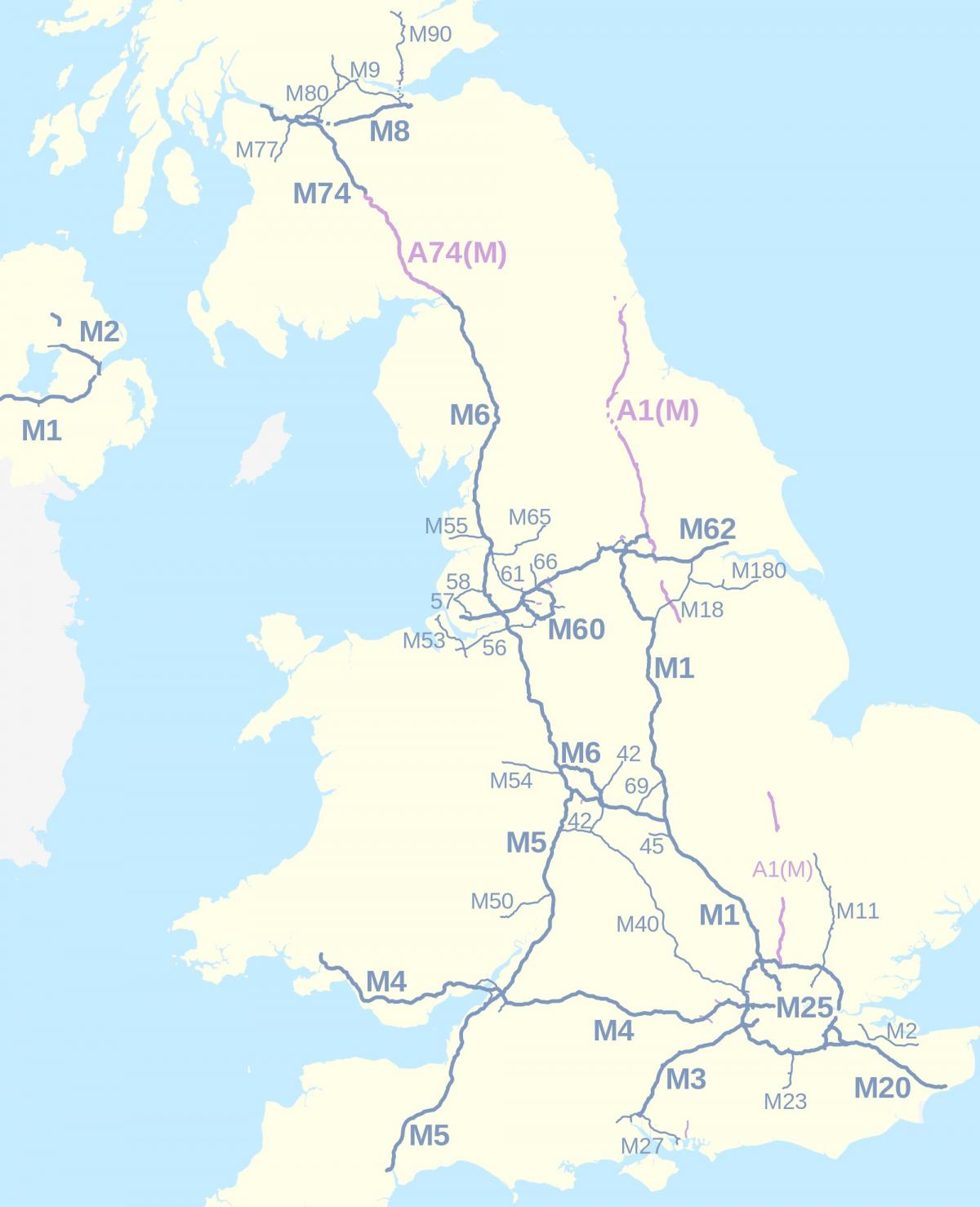 Autobahnkarte des Vereinigten Königreichs (UK)
