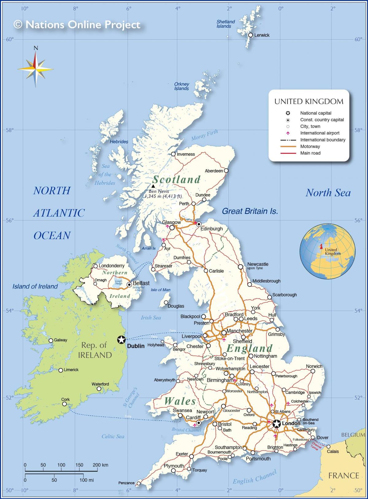 Karte des Landes Vereinigtes Königreich (UK)