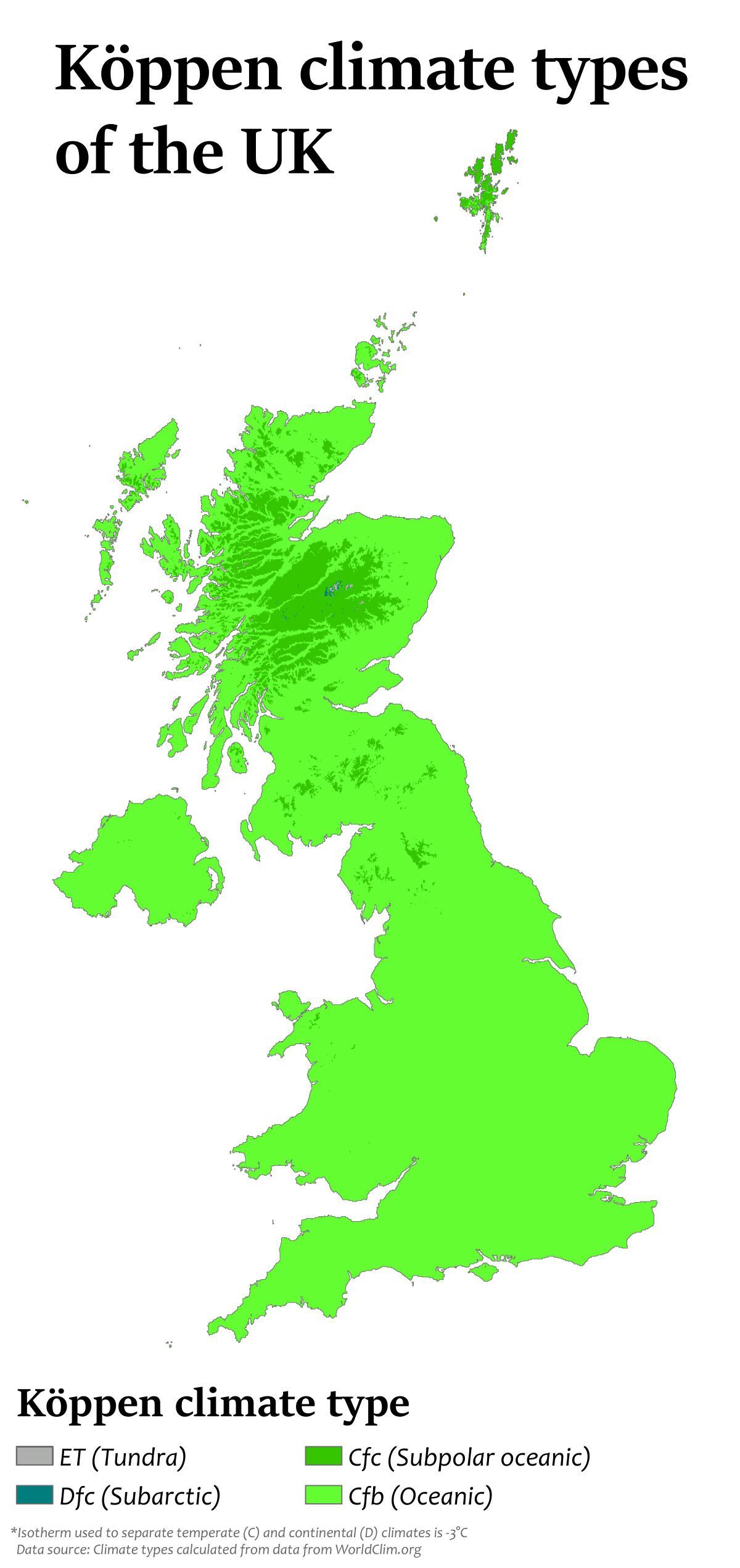 Vereinigtes Königreich (UK) Temperaturkarte