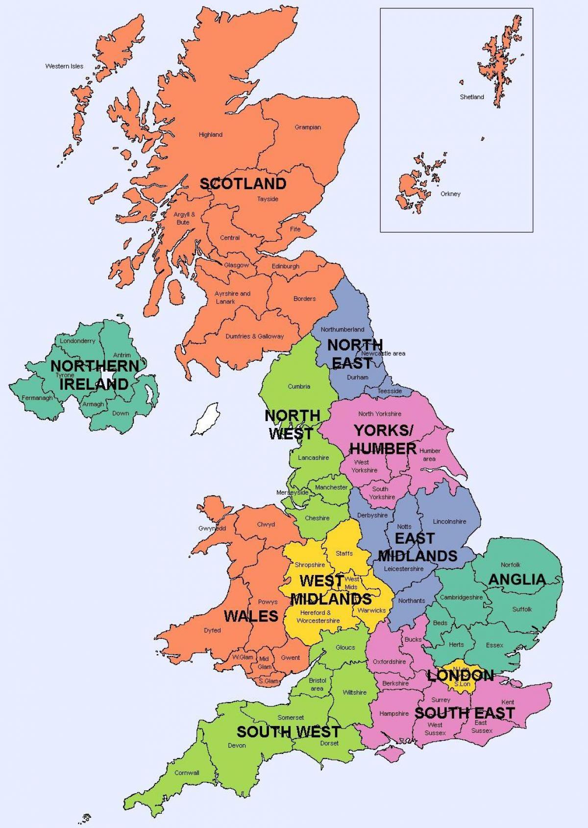Vereinigtes Königreich (UK) Gebiete Karte