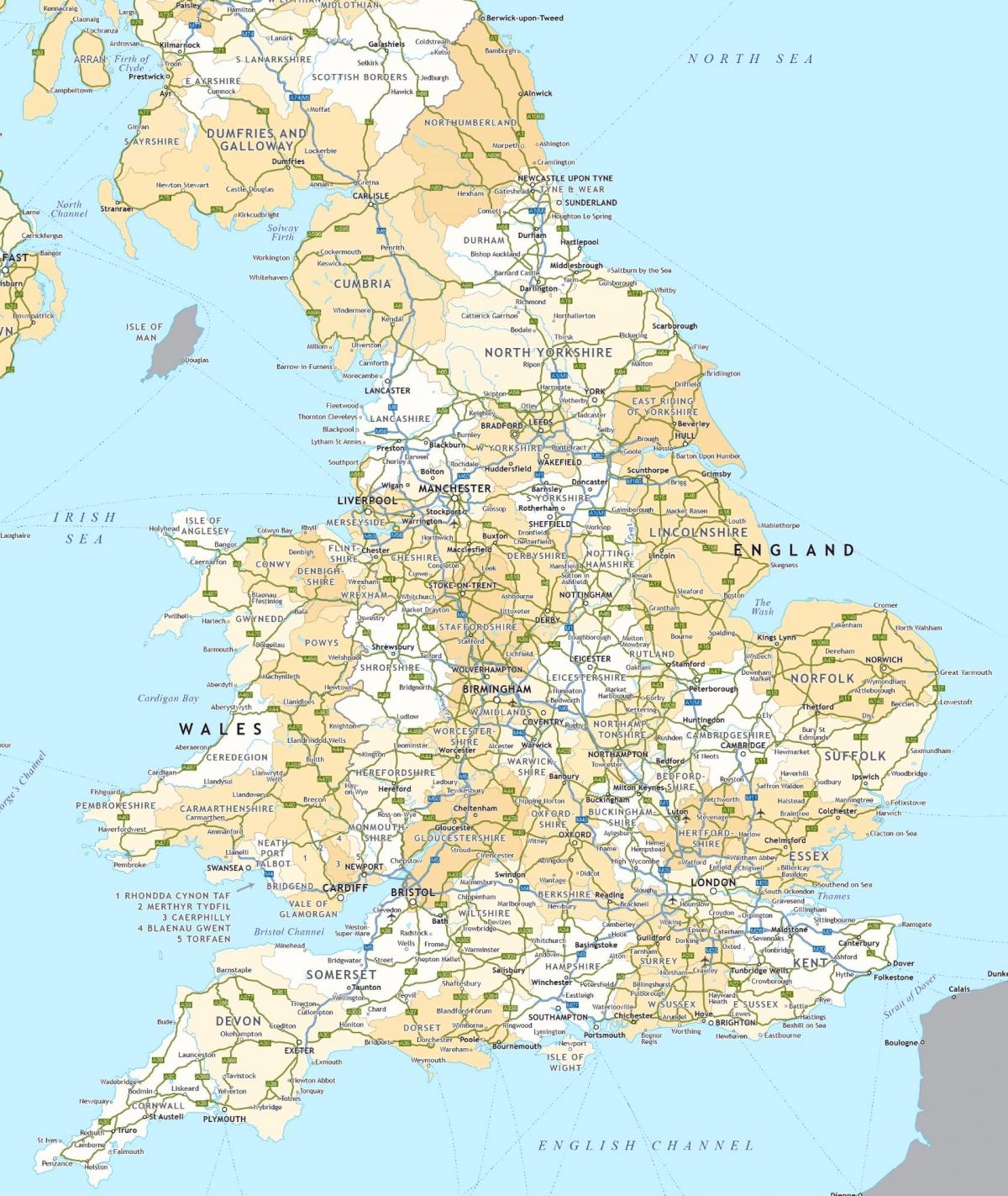 Straßenkarte von Großbritannien (UK)
